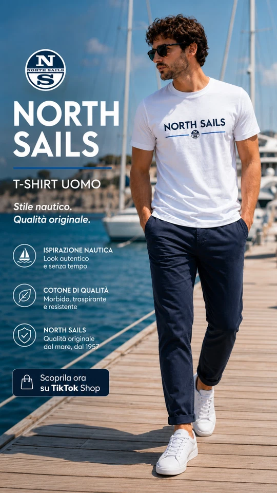 North Sails T-Shirt Uomo Bianca Logo 100% Cotone Taglie M L 996027