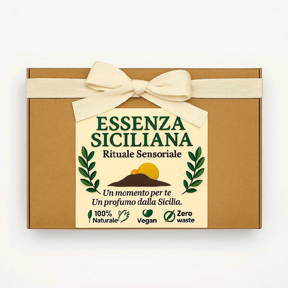 Box Regalo Essenza Siciliana Mandorla & Miele – Shampoo Solido Vegan, Sapone Profumato 100g, Burrocacao e Dischetti Riutilizzabili